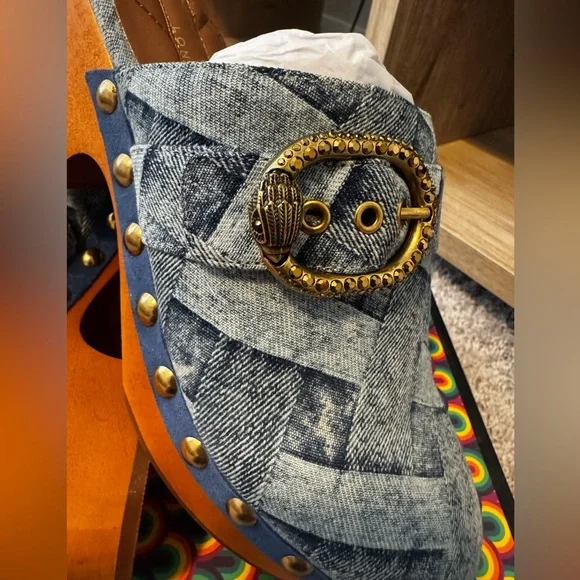 Kurt Geiger Women's Denim Blue Studded Clogs - Picture 8 of 11